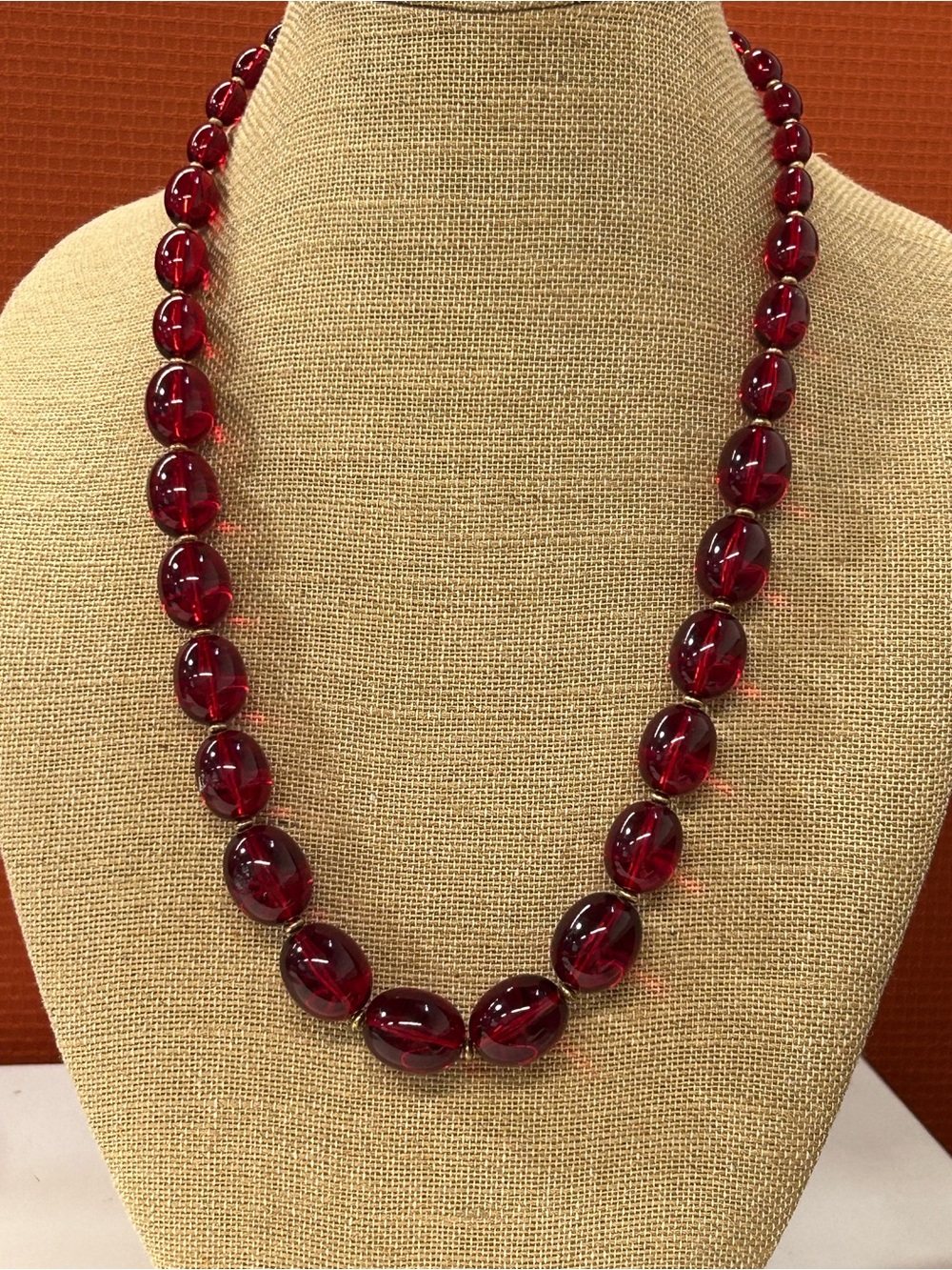 Monet Vintage Red Lucite Statement Necklace Holiday Christmas
